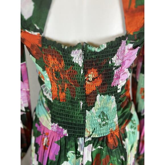 Anthropologie Size 6 Maeve Pleated Long Dress V Neck Green Floral Wedding Date - Picture 9 of 14
